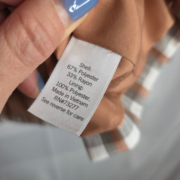 Nine West XS NWT Brown Beige plaids Double Breasted blazer jacket. Work Office - Picture 7 of 13